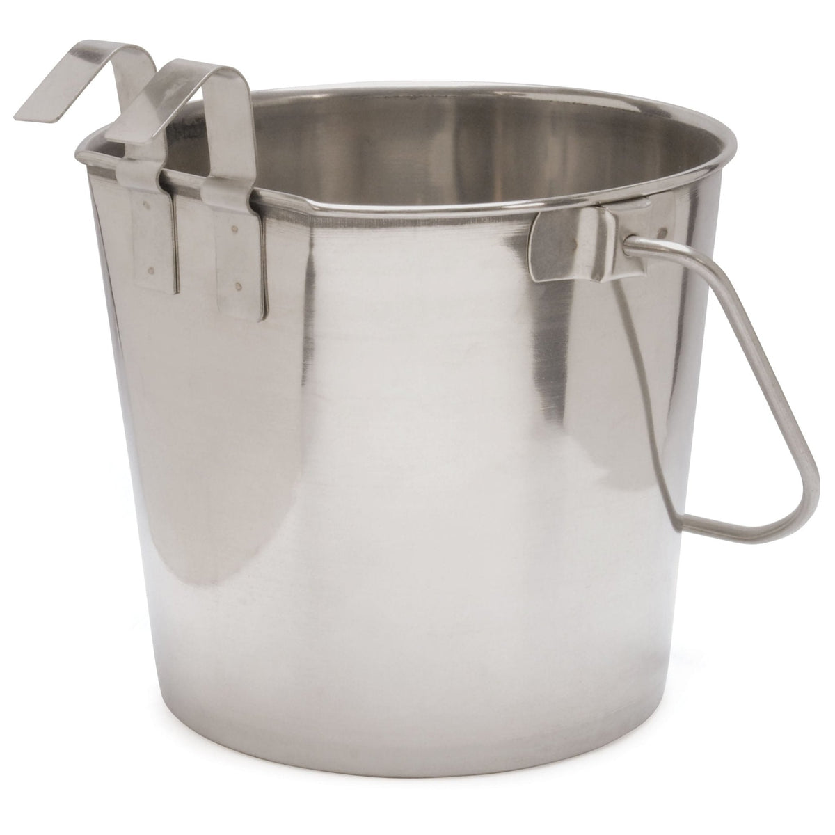 Stainless steel flat-sided pail with two hooks and loop handle