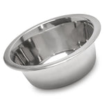Stainless steel pet food and water bowl with curved sides and rim