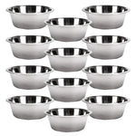 Stainless steel pet bowls set, arranged in a clustered layout