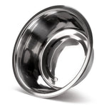 Stainless steel pet bowl viewed from the side with rolled rim