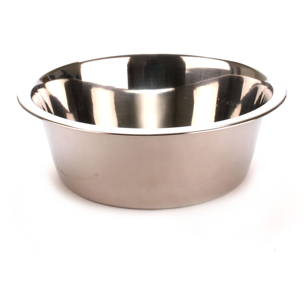Stainless steel pet food and water bowl with reflective interior
