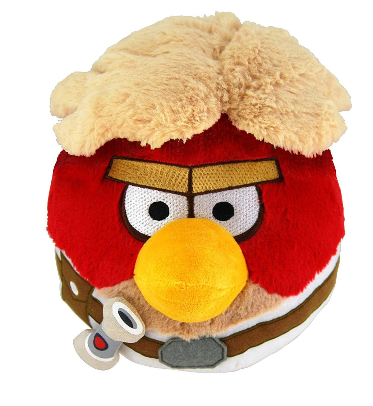 Angry Birds Luke Skywalker plush dog toy with red fur, yellow beak, and brown helmet