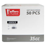 Soft pack catheter-tip syringe box, Jeffers logo, 35 cc, 50 pcs