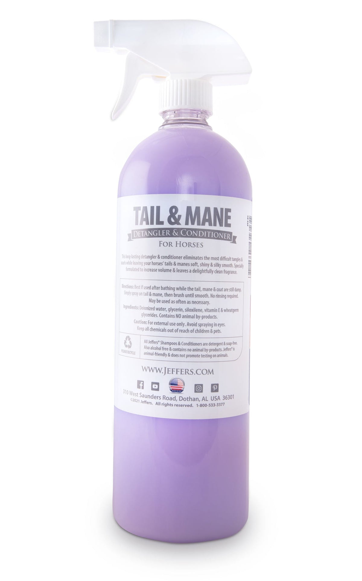 Horse tail and mane detangler conditioner bottle with rear ingredient label