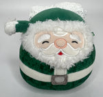 Holiday squeaky plush santa ball toy in green and white with face and hat