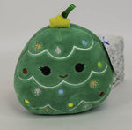 Holiday squeaky plush Christmas tree ball toy in green with cute face
