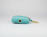 Turquoise velvet poop bag pouch with gold clip
