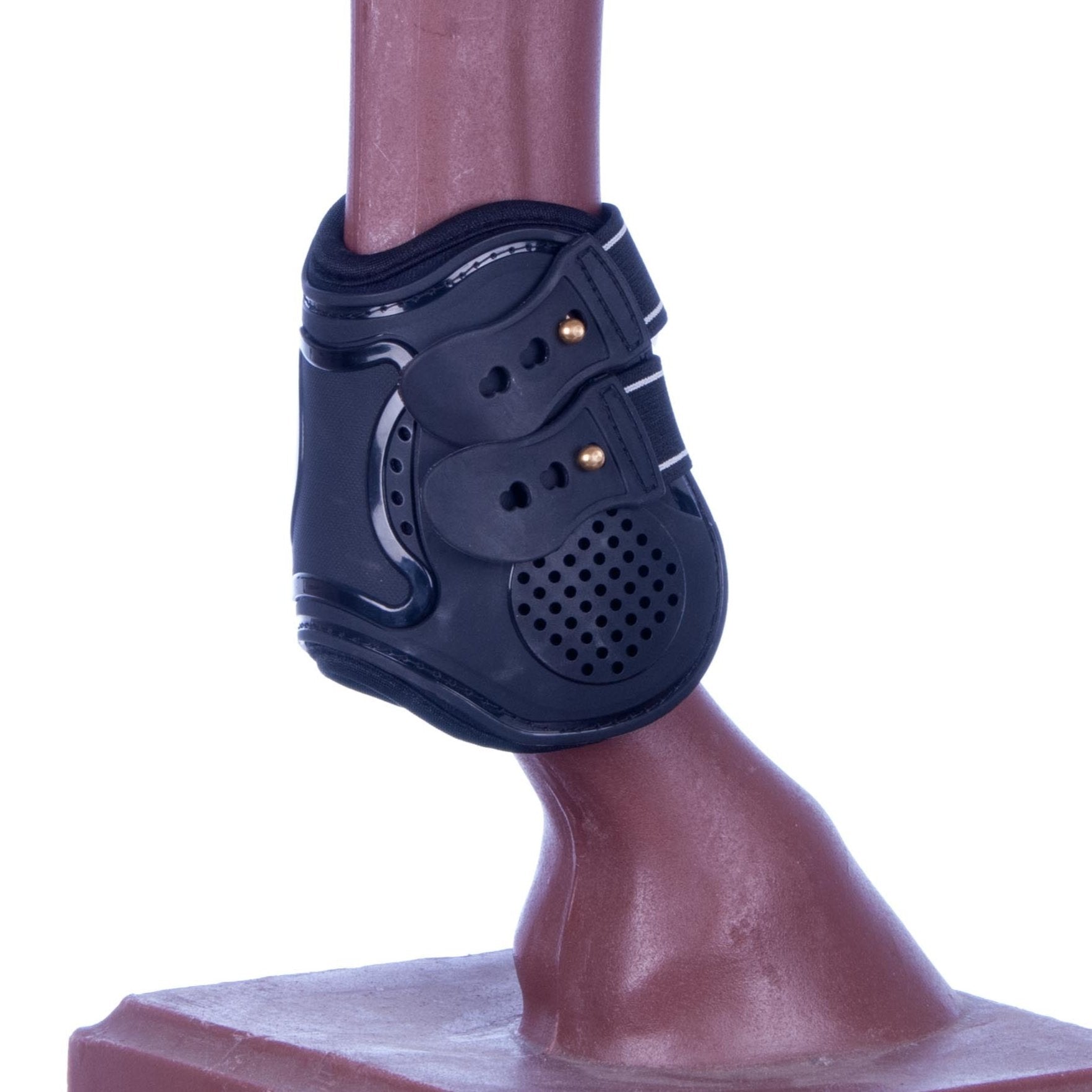 Navy fetlock boot with cross straps and round perforated front