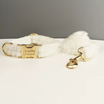 White lace dog collar and leash set with gold hardware