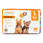 Large dog training pads, pack of 50, off-white absorbent sheets in orange-trim bag