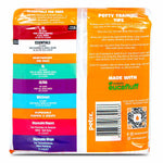 Dog training pads package side with size info and barcode, multicolor panel