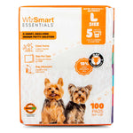 WizSmart Essentials large dog training pads package, orange and white with dogs