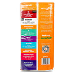 Dog potty training pads package with sizing and absorbent features, orange and white