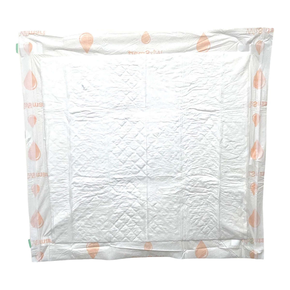 Single folded white dog training pad with light paw-print pattern on outer layer.
