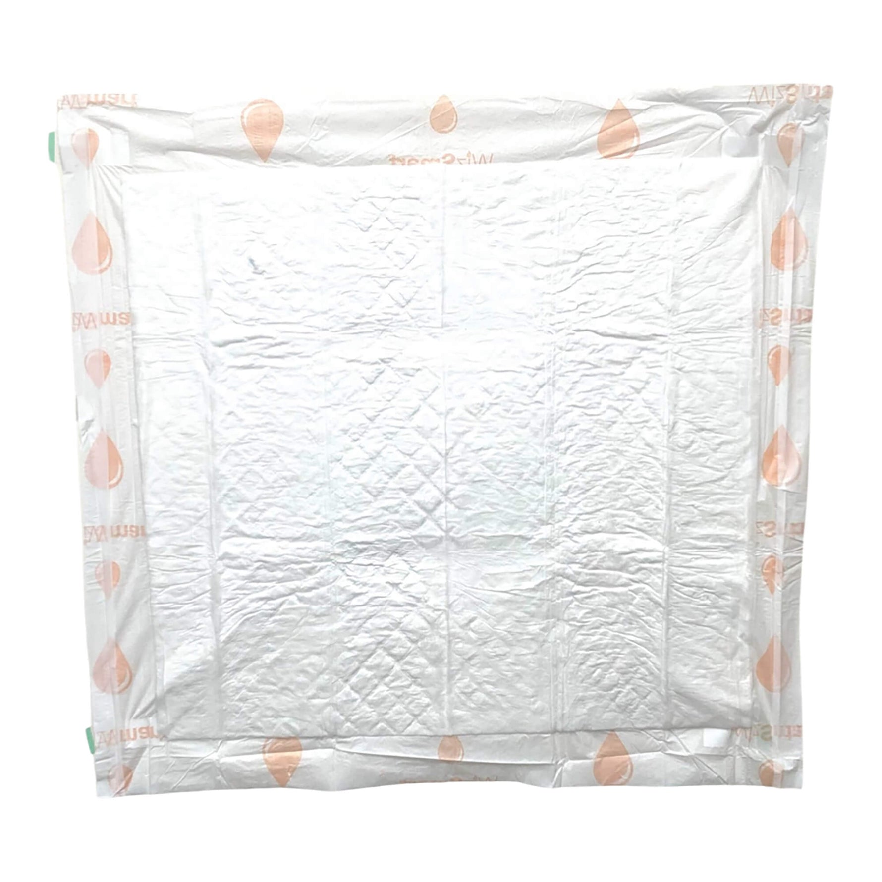 Single folded white dog training pad with light paw-print pattern on outer layer.