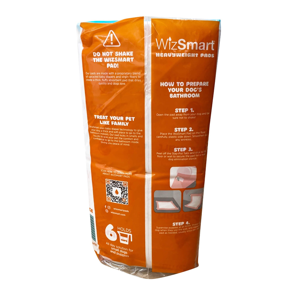 WizSmart heavyweight dog pee pads bag with steps for preparing a pet bathroom