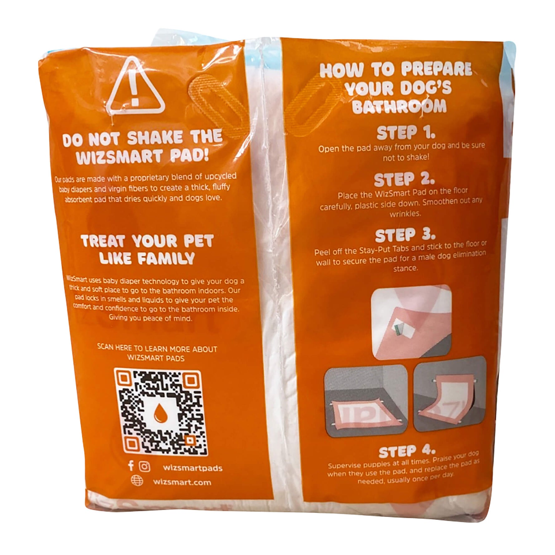 WizSmart heavyweight dog training pads bag with prepare instructions on front.
