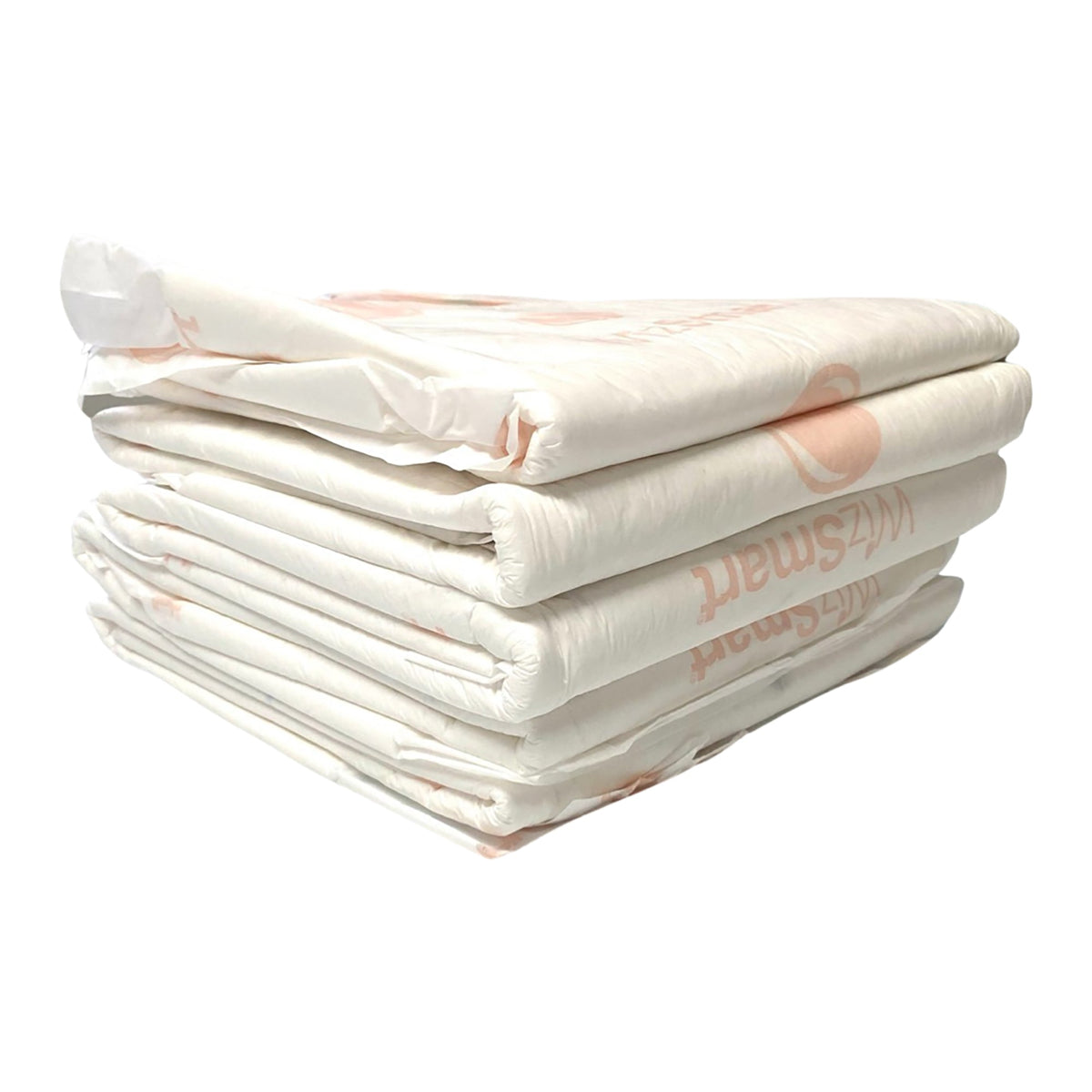 Stack of white WizSmart heavyweight dog training pads with light print details.