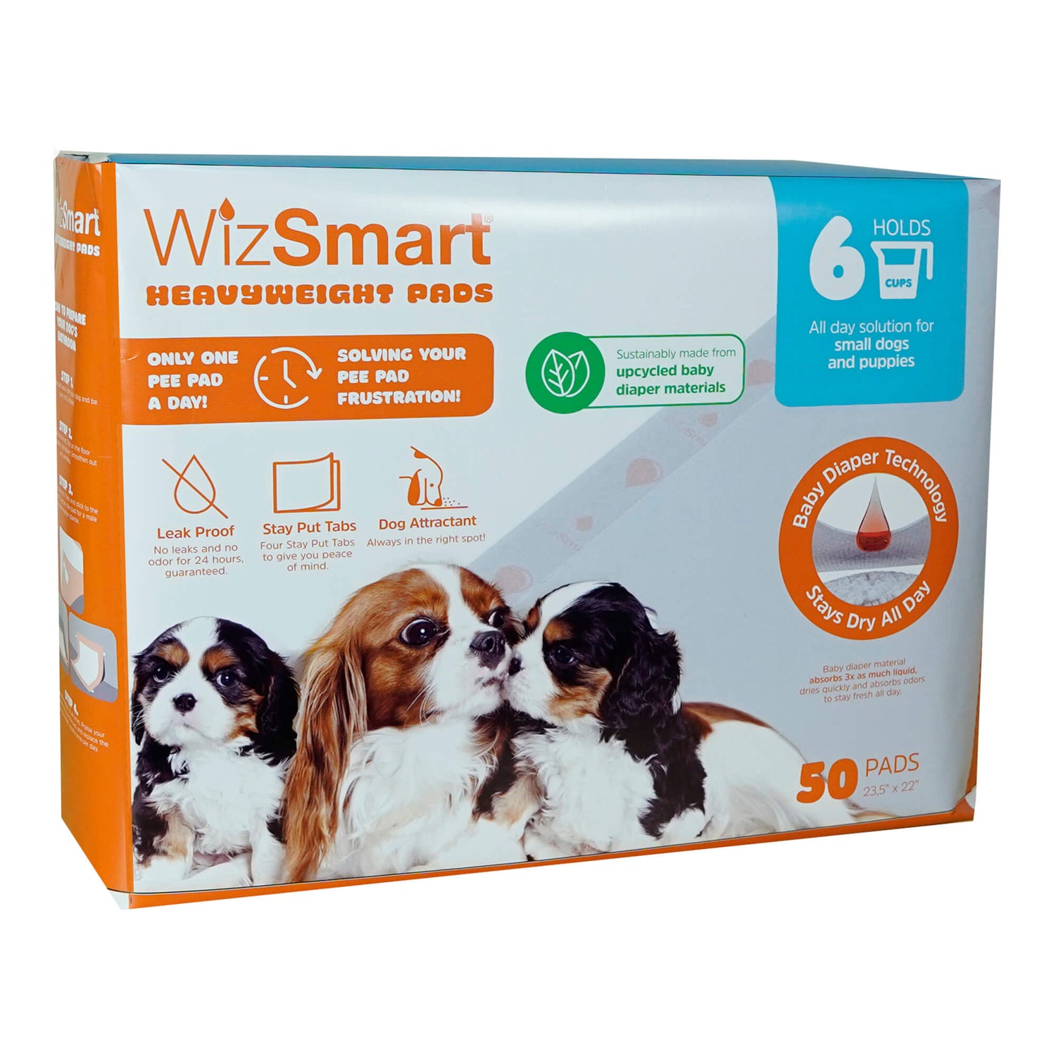 WizSmart heavyweight dog pads box for small dogs and puppies, 50-count pack.