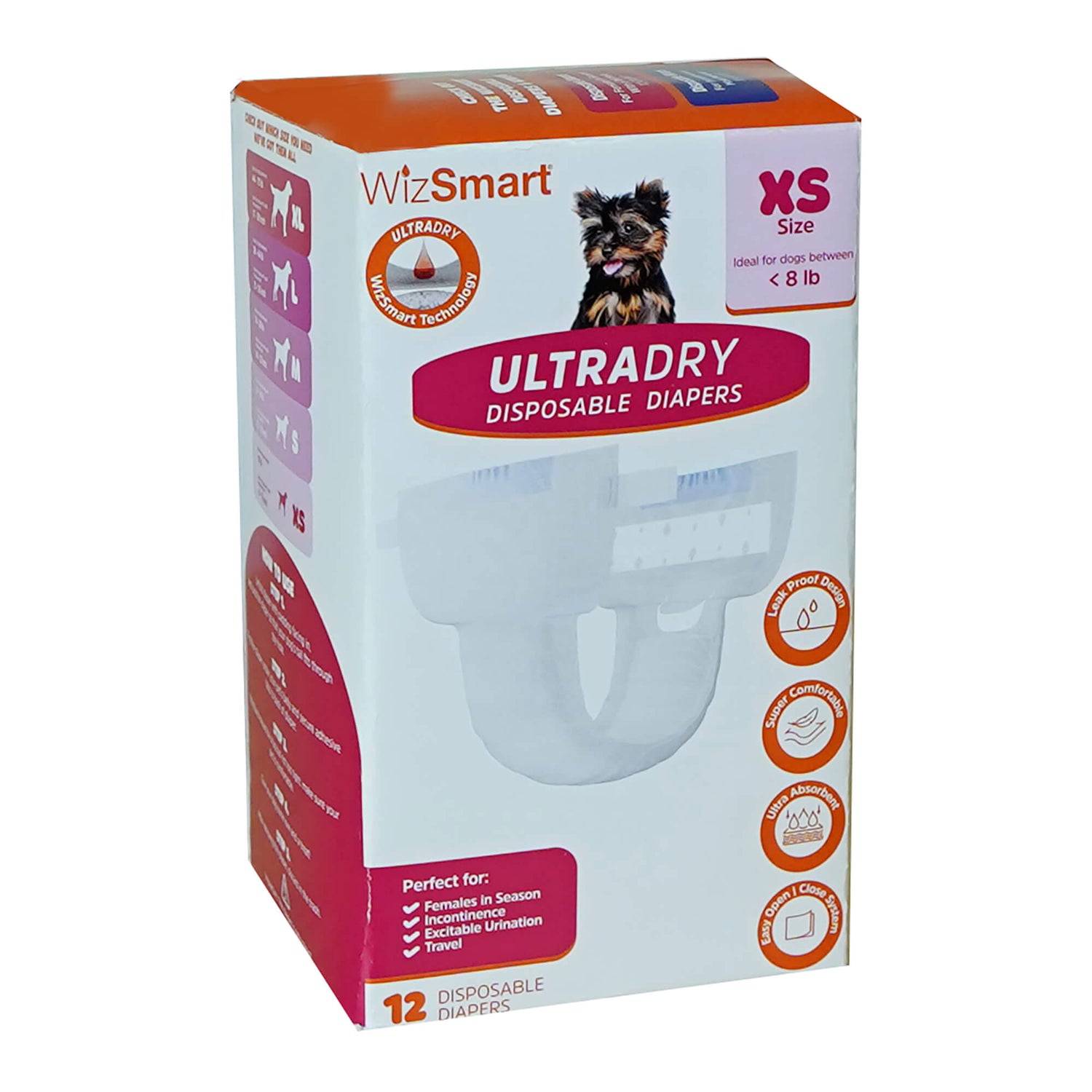 WizSmart UltraDry disposable diapers box, XS size, 12 count