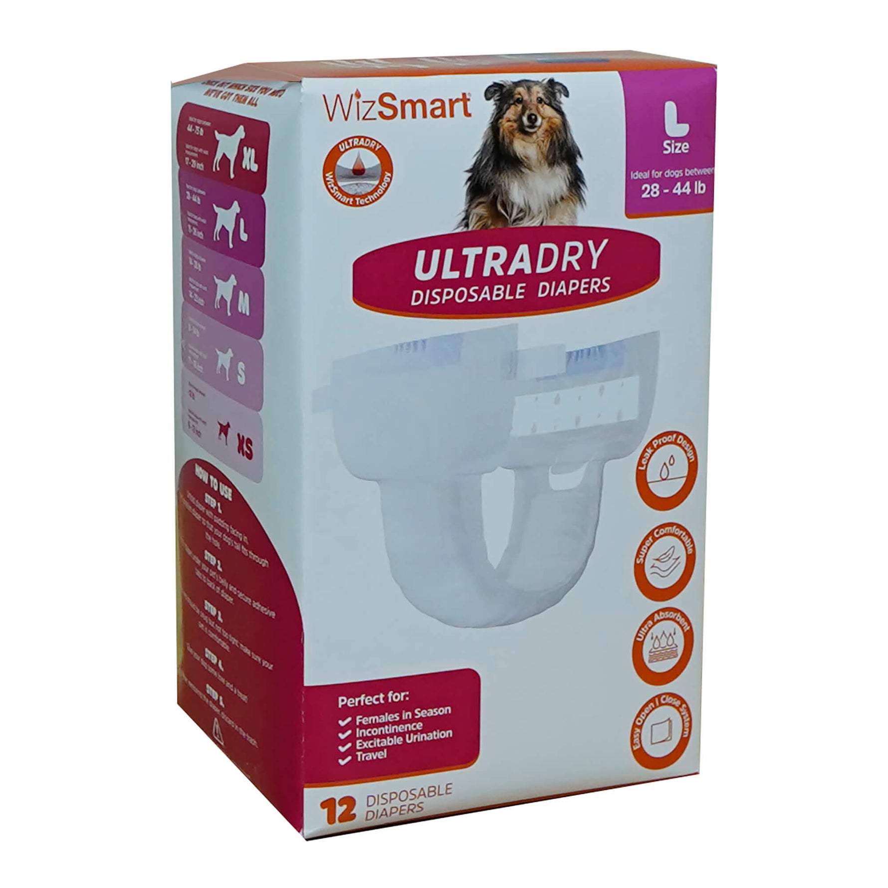 WizSmart UltraDry disposable diapers box, L size, 12 count