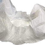 Disposable diaper rear view with elastic leg cuffs and waistband