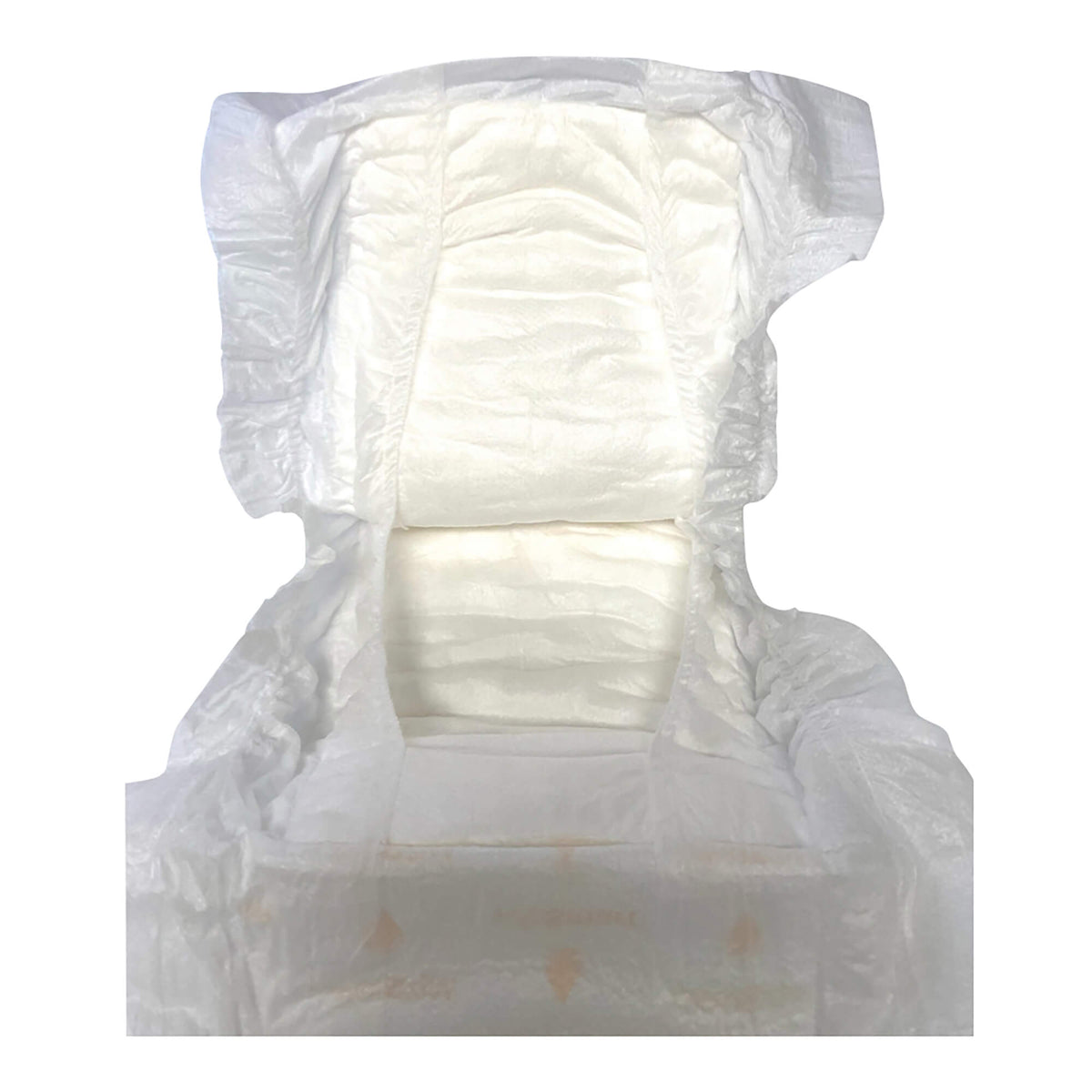 Disposable diaper showing absorbent core with side gathers