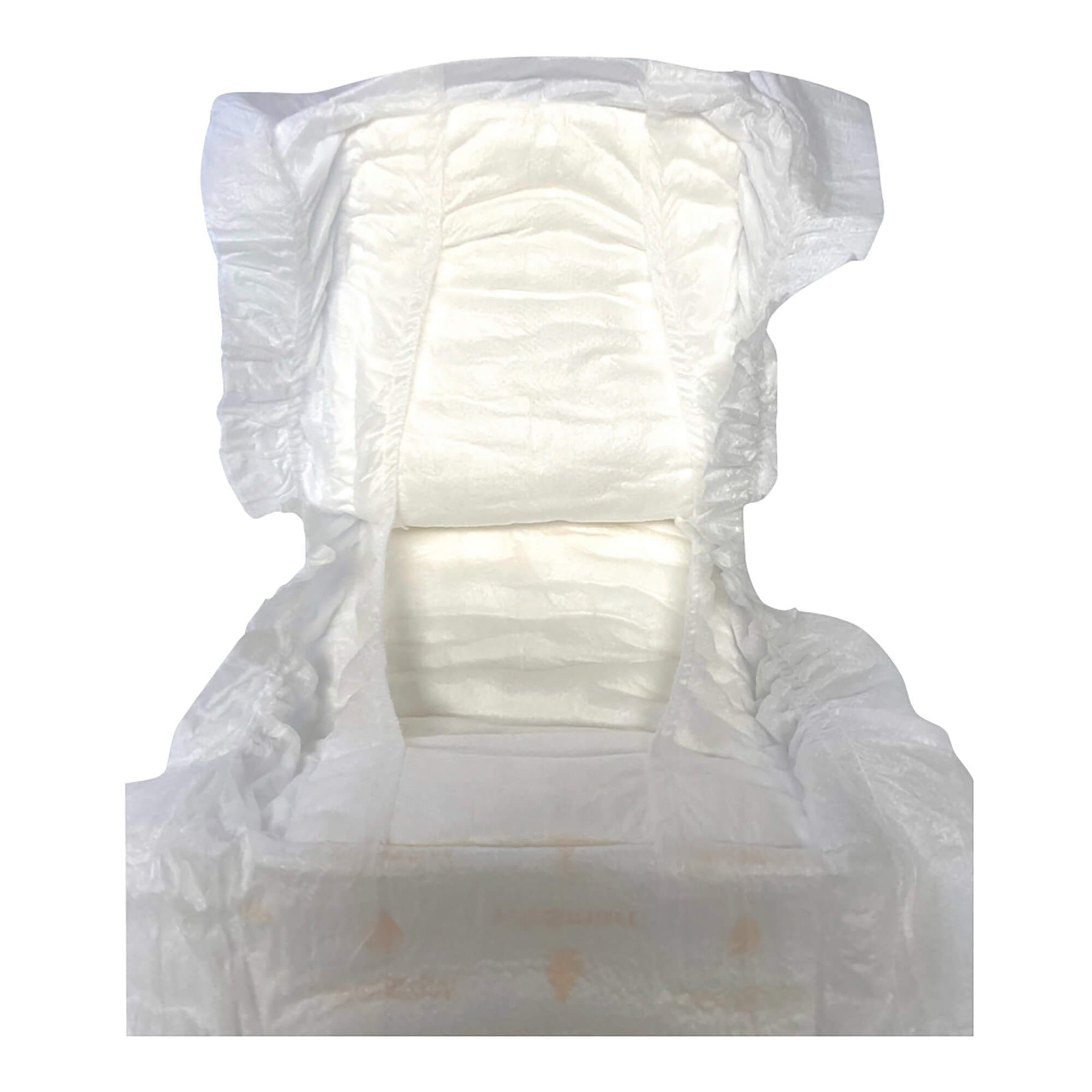 Disposable diaper showing absorbent core with side gathers
